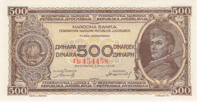 Jugoslawien p66 500 Dinara 1946